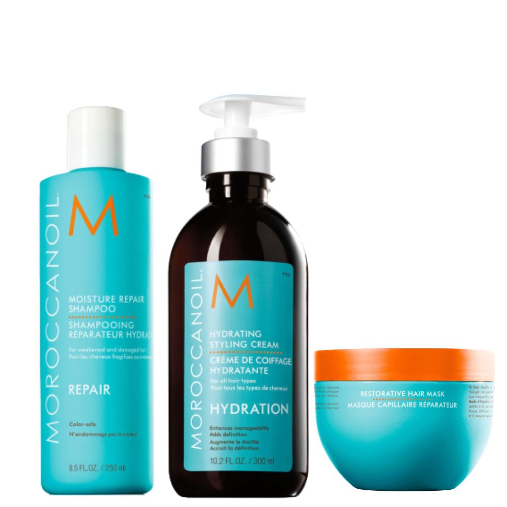 250ml (19) Moroccanoil Kit Moisture Repair Shampoo 250 ml + Restorative Hair Mask 250 ml + Hydrating Styling Cream 300 ml