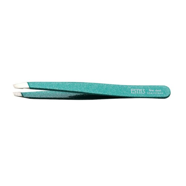 ESTAS PINZETTA INOX OBLIQUA METALLIZZATA VERDE