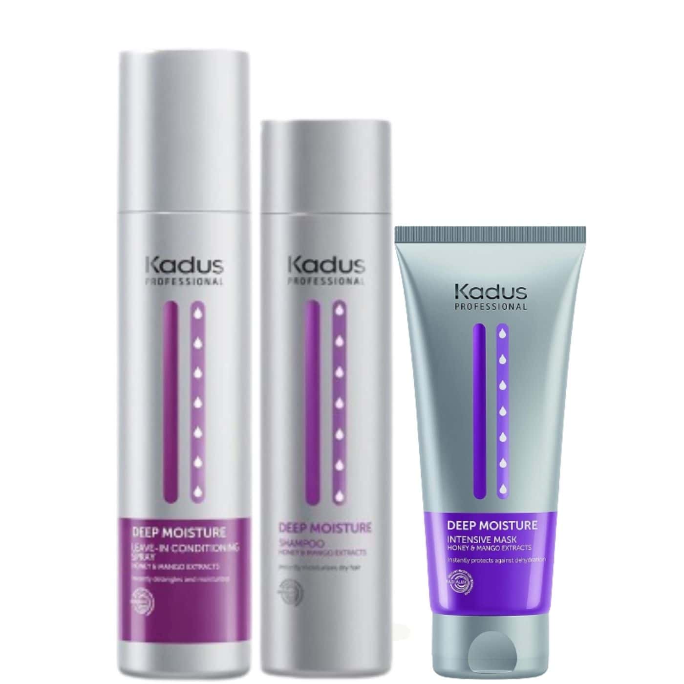 _250 ml Kadus Deep Moisture Shampoo 250 ml + Deep Moisture Intensive Mask 200 ml + Deep Moisture Leave-In Conditioning Spray 250 ml Kadus Deep Moisture Shampoo 250 ml + Deep Moisture Intensive Mask 200 ml + Deep Moisture Leave-In Conditioning Spray 250 ml