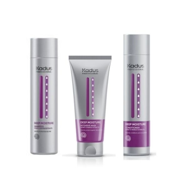 Kadus Deep Moisture Shampoo  250 ml + Deep Moisture Mask  200 ml + Deep Moisture Leave-in Conditioning  Spray 250 ml Kadus Deep Moisture Shampoo 250 ml + Deep Moisture Mask 200 ml + Deep Moisture Leave-in Conditioning Spray 250 ml