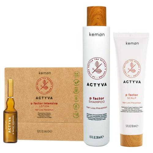 Kemon Kit Anticaduta Actyva P Factor Shampoo 250 ml + Scalp 150 ml + Intensive Lotion 12x6 ml