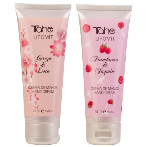 Tahe Lipomit Kit Creme Mani Lampone e Gelsomino - Fiori di Ciliegia e Loto